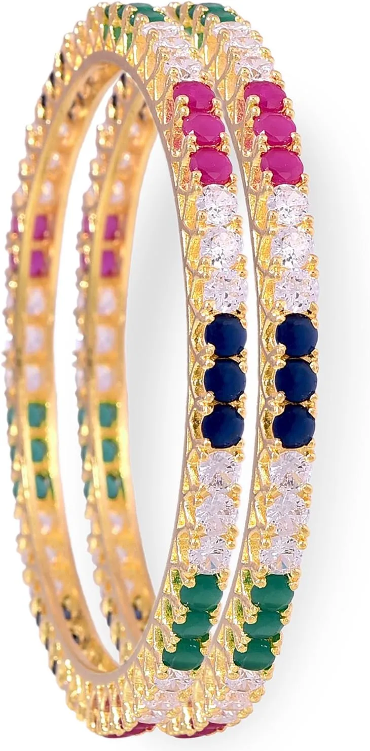 Ratnavali Jewels Bangles CZ Zirconia Multi Color Diamond Designer Bollywood Wedding Bracelet Jewelry Women