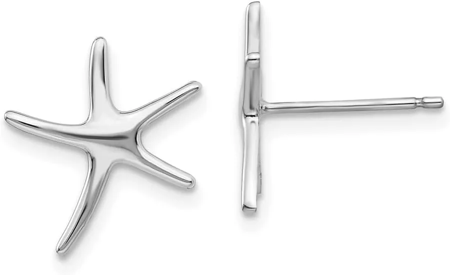 Real 14K White Gold Mini Starfish Studs Earrings - 14mm x 12mm