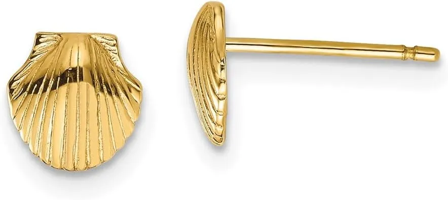 Real 14k Yellow Gold Mini Scallop Shell Post Studs Earrings 7mm