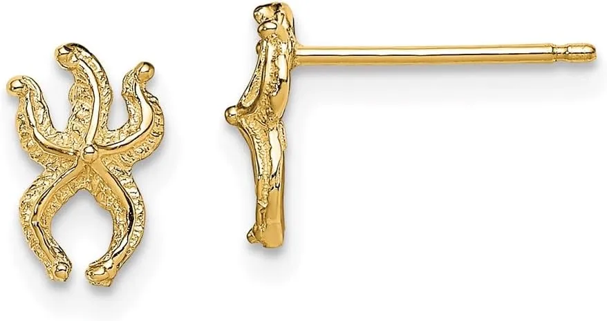 Real 14k Yellow Gold Mini Starfish Post Studs Earrings - 8mm x 5mm