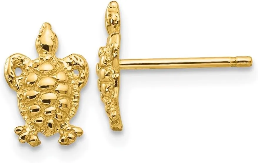 Real 14k Yellow Gold Mini Turtle Post Studs Earrings - 9mm x 6mm
