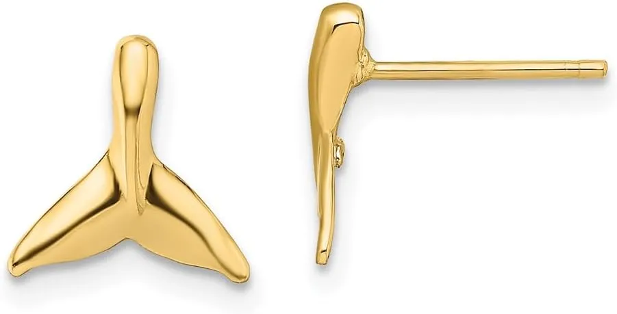 Real 14k Yellow Gold Mini Whale Tail Post Studs Earrings - 9mm x 9mm