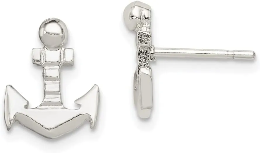 Real 925 Sterling Silver Anchor Mini Studs Earrings - 12mm x 10mm