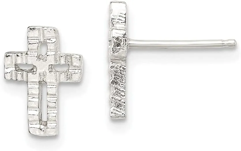 Real 925 Sterling Silver Cross Mini Button Post Studs Earrings - 11mm x 7mm