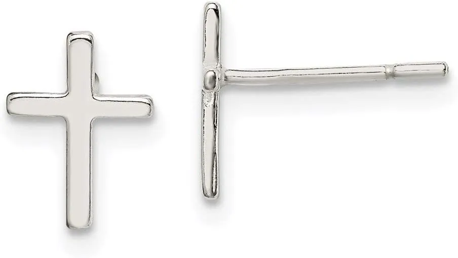 Real 925 Sterling Silver Cross Mini Button Post Studs Earrings - 11mm x 7mm
