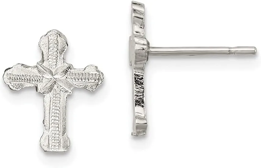 Real 925 Sterling Silver Cross Mini Studs Earrings - 12mm x 9mm