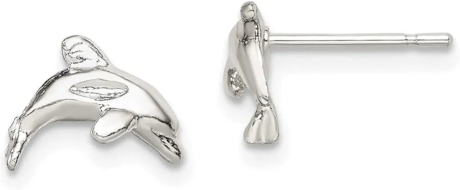 Real 925 Sterling Silver Dolphin Mini Button Post Studs Earrings 9mm