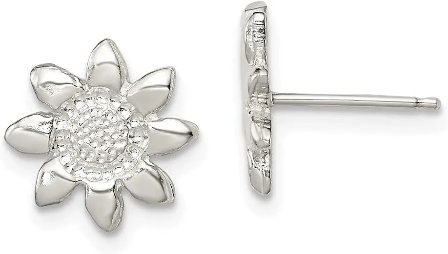 Real 925 Sterling Silver Flower Mini Studs Earrings - 11mm x 10mm