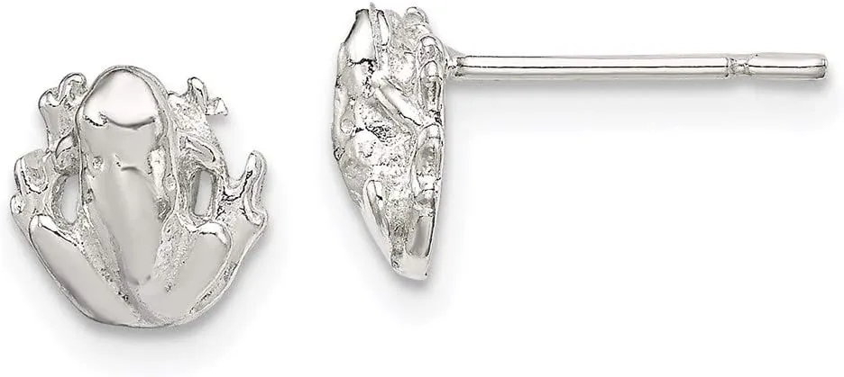Real 925 Sterling Silver Frog Mini Button Post Studs Earrings - 8mm x 7mm