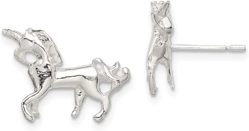 Real 925 Sterling Silver Unicorn Mini Studs Earrings - 11mm x 10mm