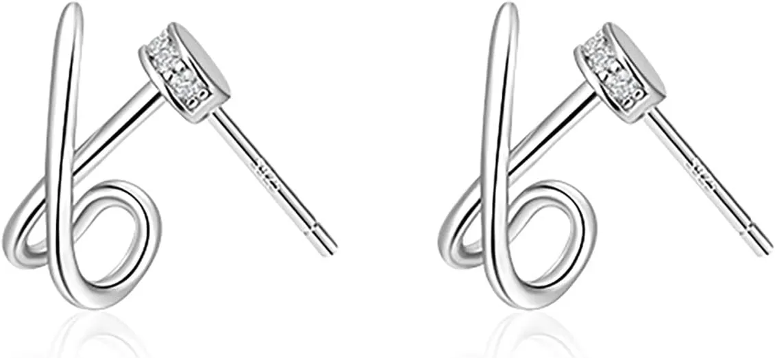 Reffeer Solid 925 Sterling Silver Letter X Cuff Earrings for Women Teens CZ X Wrap Earrings Piercing Studs Earrings