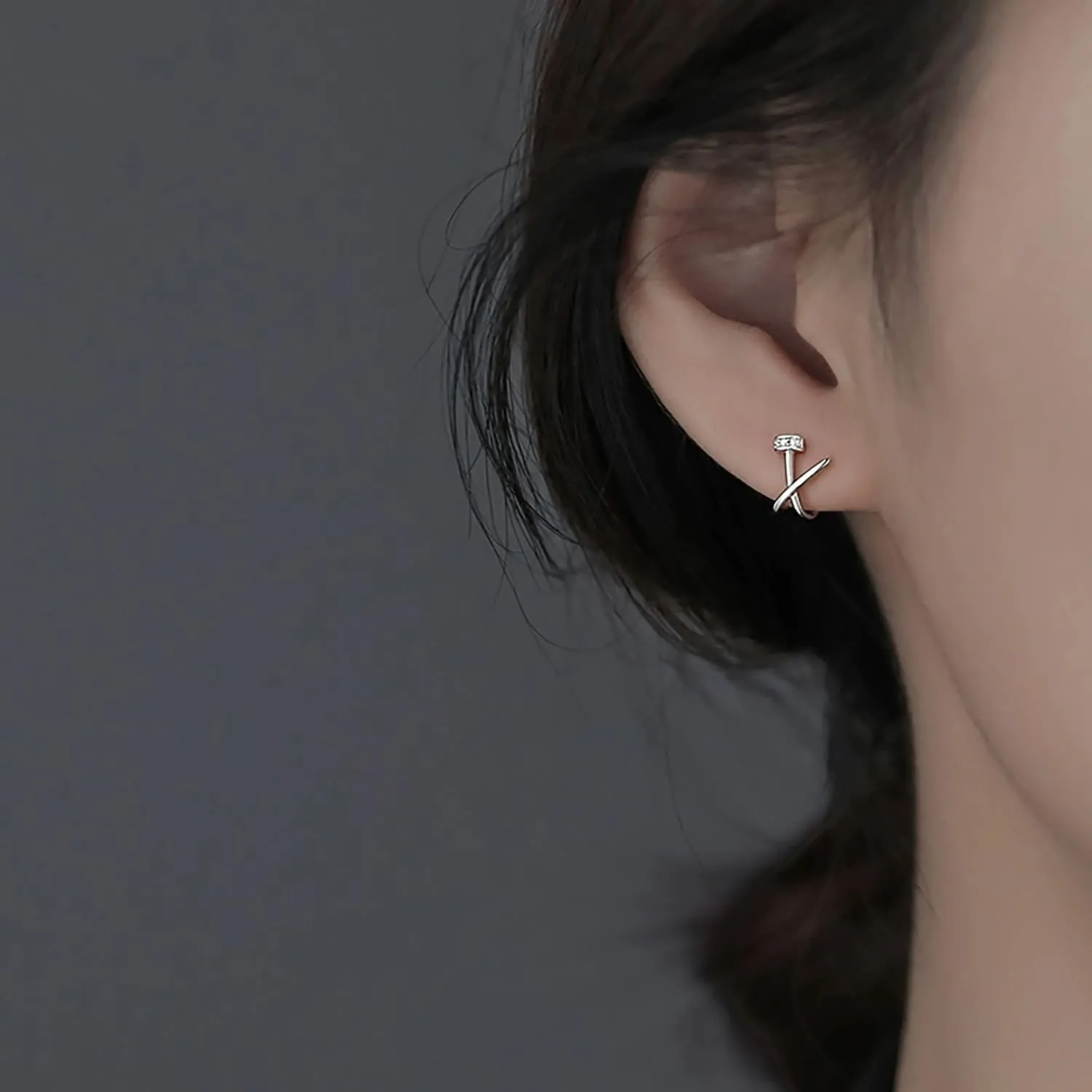 Reffeer Solid 925 Sterling Silver Letter X Cuff Earrings for Women Teens CZ X Wrap Earrings Piercing Studs Earrings