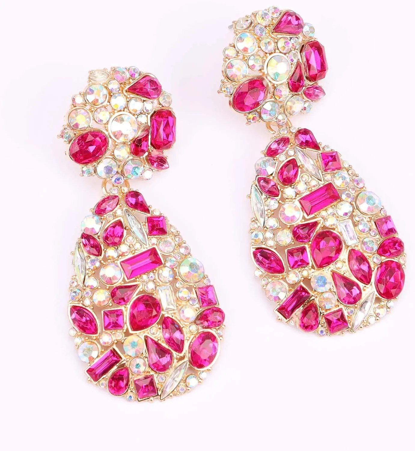Rhinestone Teardrop Dangle Earrings with Round Studs Statement Drop Earrings Wedding Jewelry