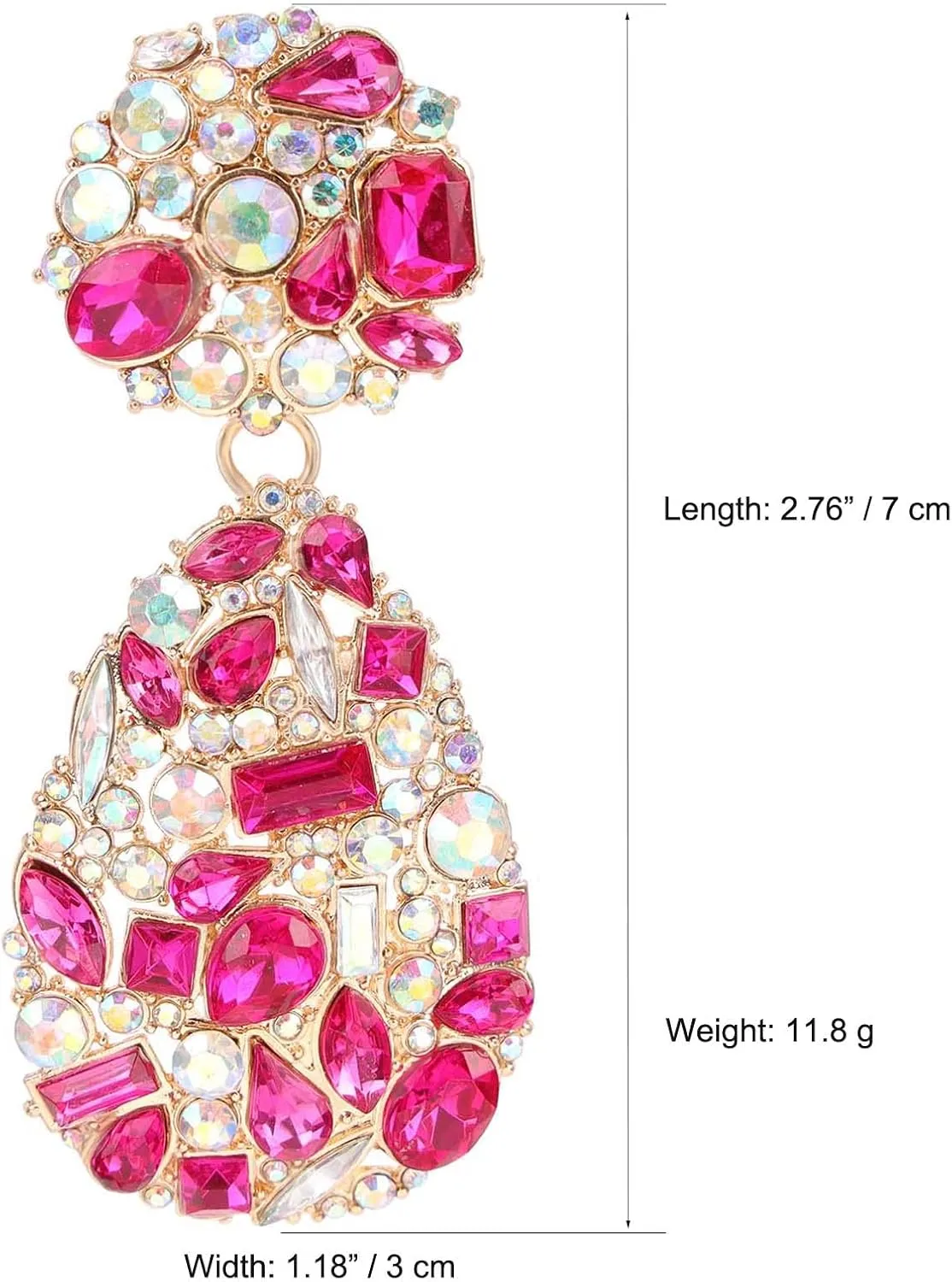 Rhinestone Teardrop Dangle Earrings with Round Studs Statement Drop Earrings Wedding Jewelry