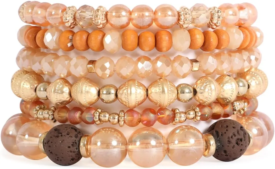 RIAH FASHION Multi Layer Bead Bracelet - Colorful Stacking Beaded Strand Stretch Cuff Statement Bangles Set