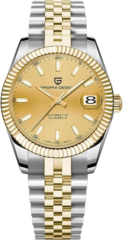 RollsTimi Pagani Design Men's Watch, Japan nh35 Movement, Stainless Steel, Self-Winding Elite Business Watch, Sporty, 100 Meter Water Resistant.