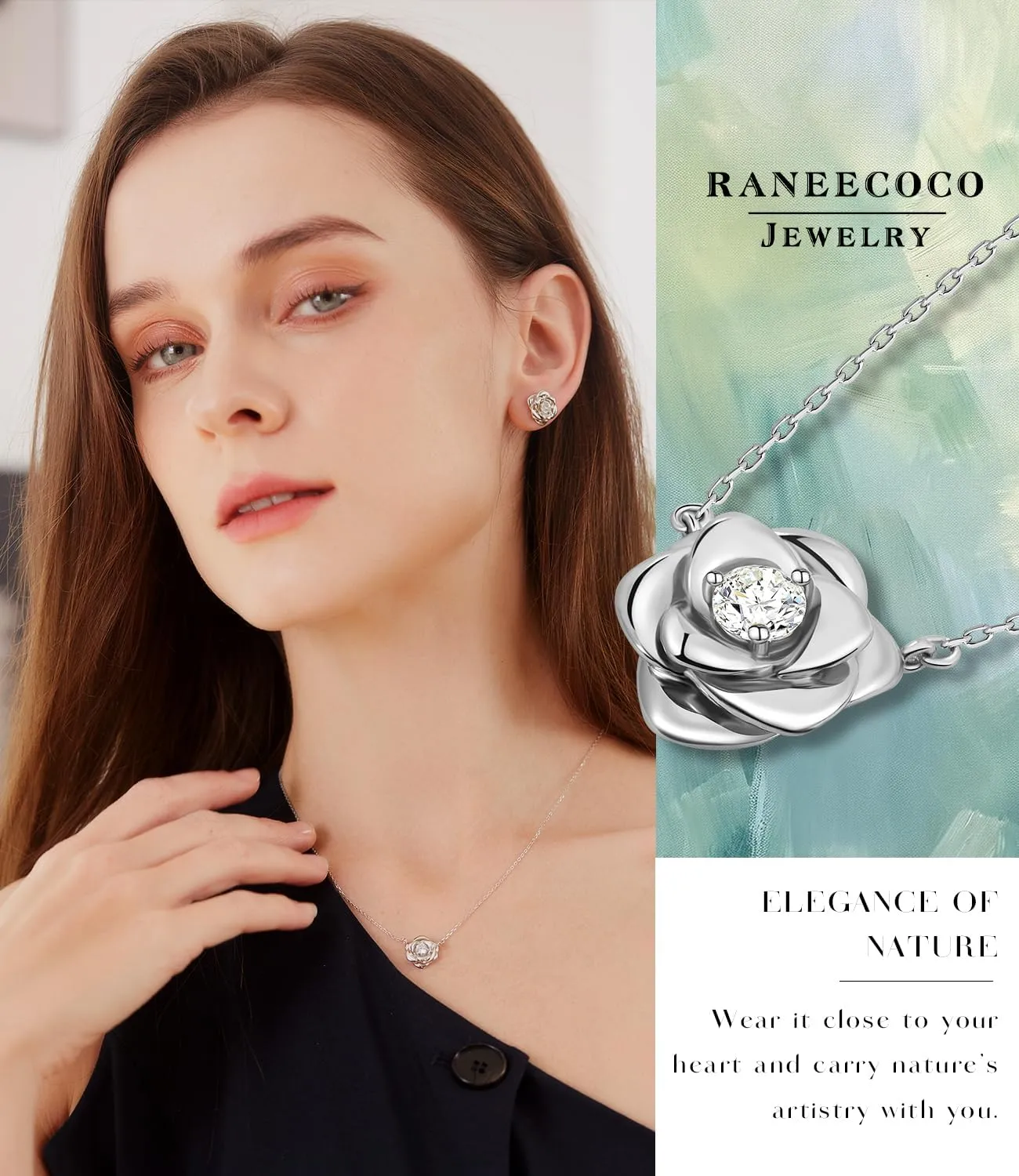 Rose Flower Necklace Gold Plated Sterling Silver Pendant Jewelry for Women, Hypoallergenic & Nickel Free
