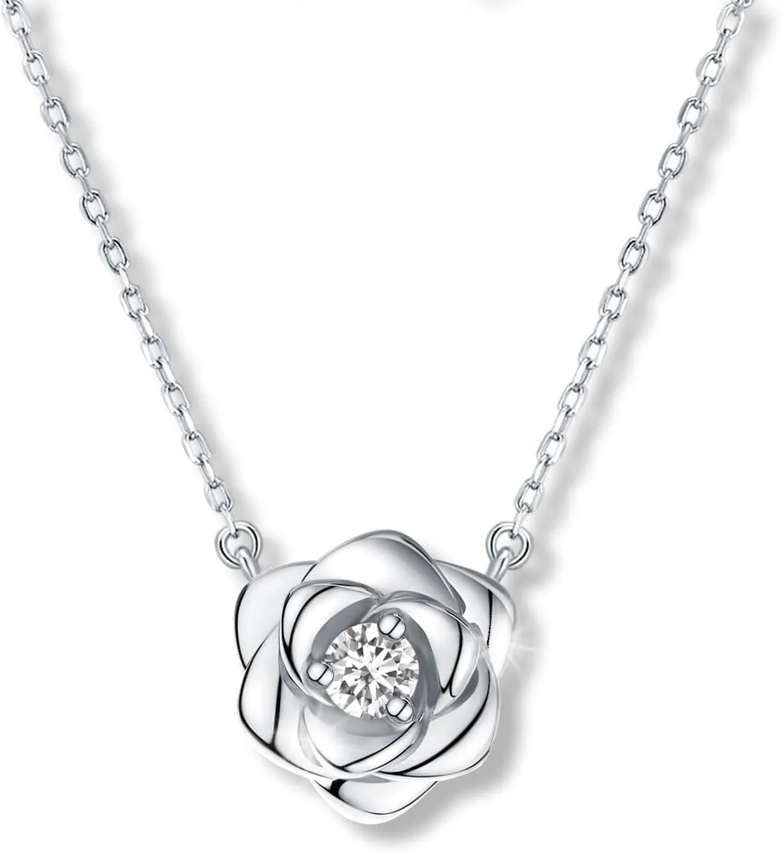 Rose Flower Necklace Gold Plated Sterling Silver Pendant Jewelry for Women, Hypoallergenic & Nickel Free