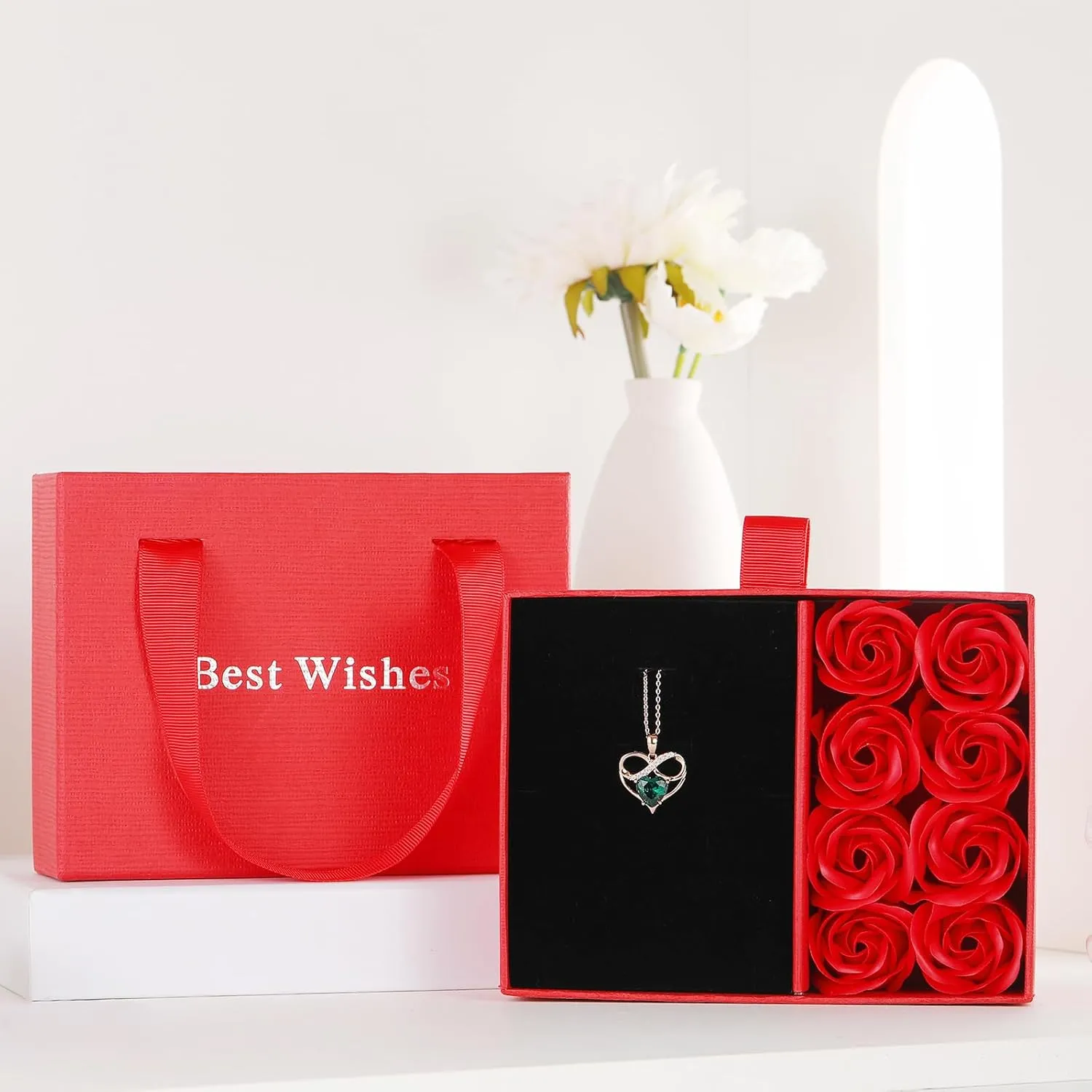 Rose Gold Birthstone Necklaces Heart Birthstone Pendant Necklaces For Women Valentine's Day Mother's Day Anniversary Christmas Gifts