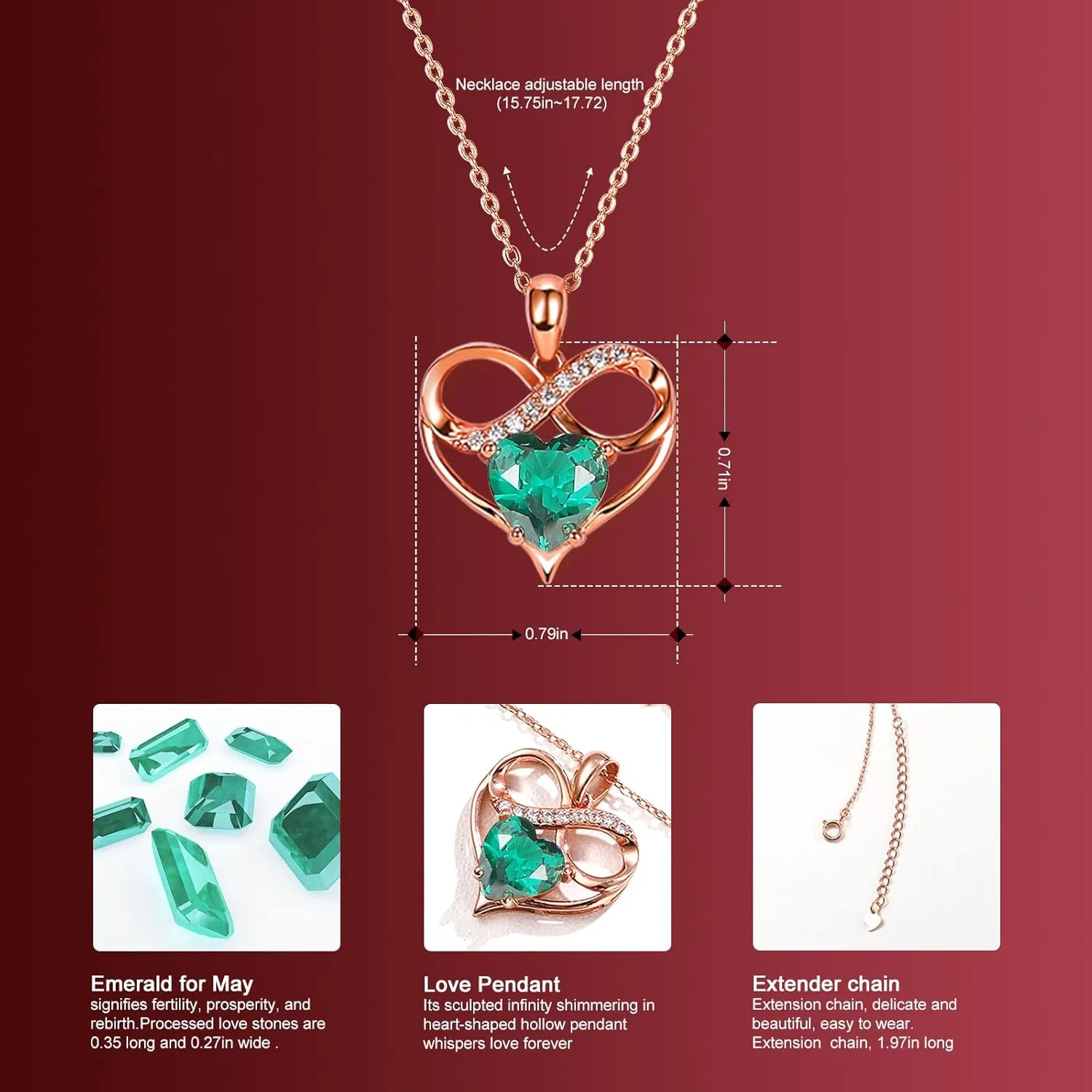 Rose Gold Birthstone Necklaces Heart Birthstone Pendant Necklaces For Women Valentine's Day Mother's Day Anniversary Christmas Gifts