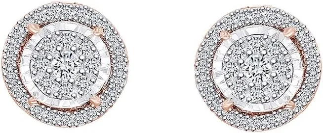 Round White Natural Diamond Miracle Illusion Cluster Stud Earrings 10k Solid Gold (I-J Color, I2-I3 Clalrity)