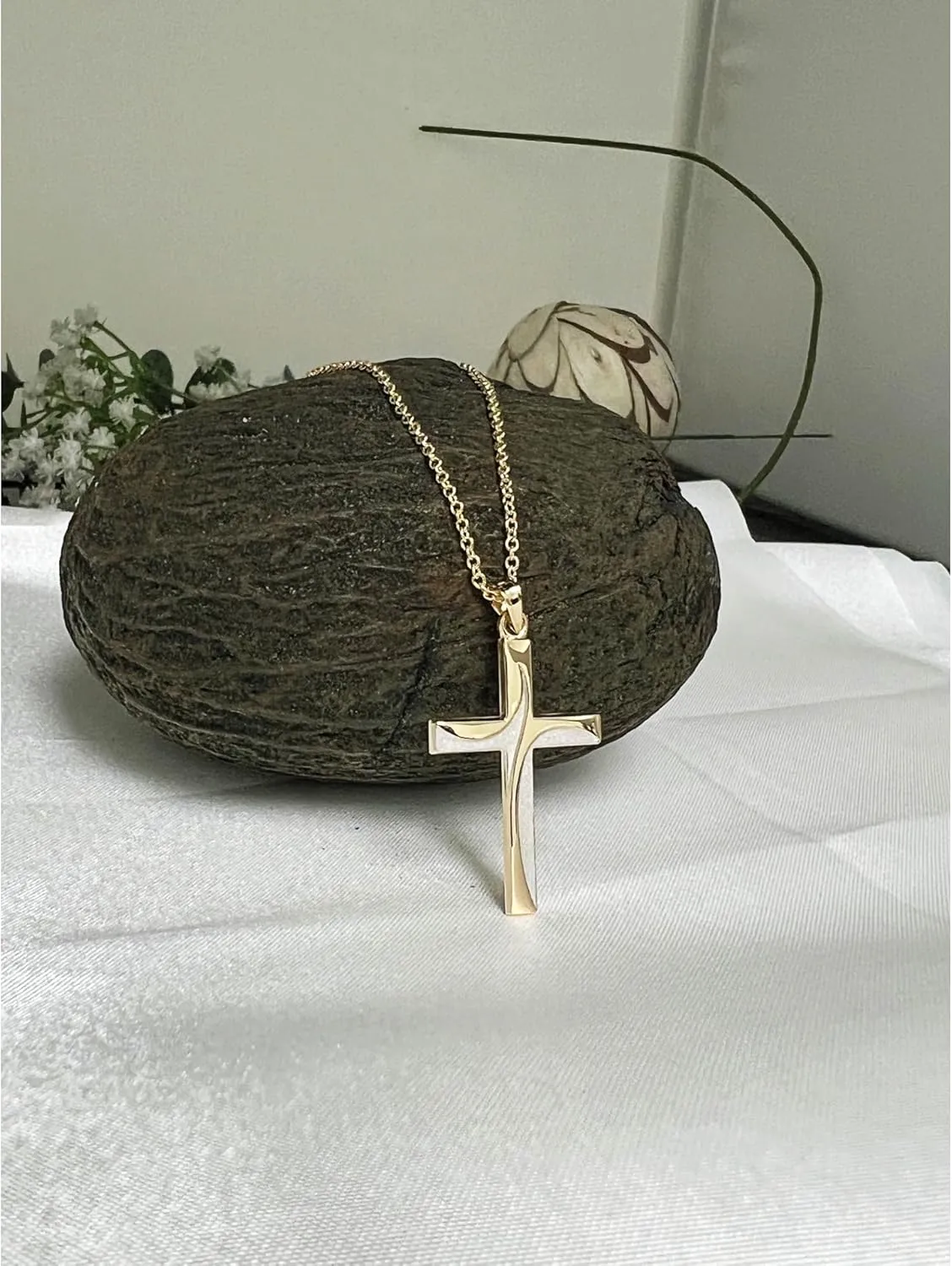RP 14k Two-Tone Gold Swirl Cross Pendant with Elegant Interwoven Design Fine Religious Jewelry Gifts for Her