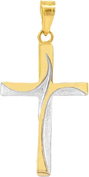 RP 14k Two-Tone Gold Swirl Cross Pendant with Elegant Interwoven Design Fine Religious Jewelry Gifts for Her