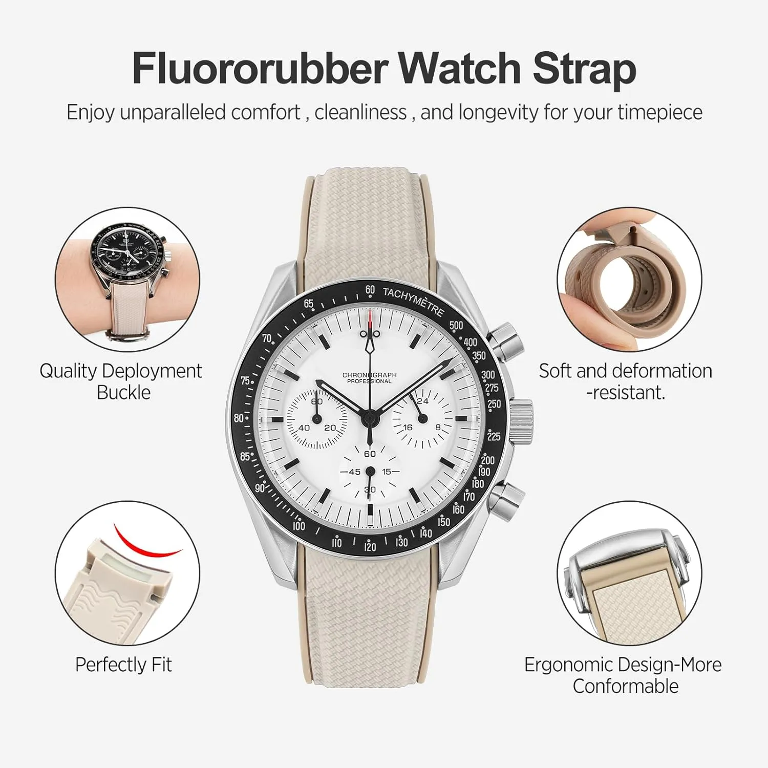Rubber Bands for Moonswatch Watch, Curved End Rubber Strap Compatible with Omega X Swatch Moonswatch Speedmaster Diver and More 20mm Watch Replacement Band, Deployment Buckle Men Women