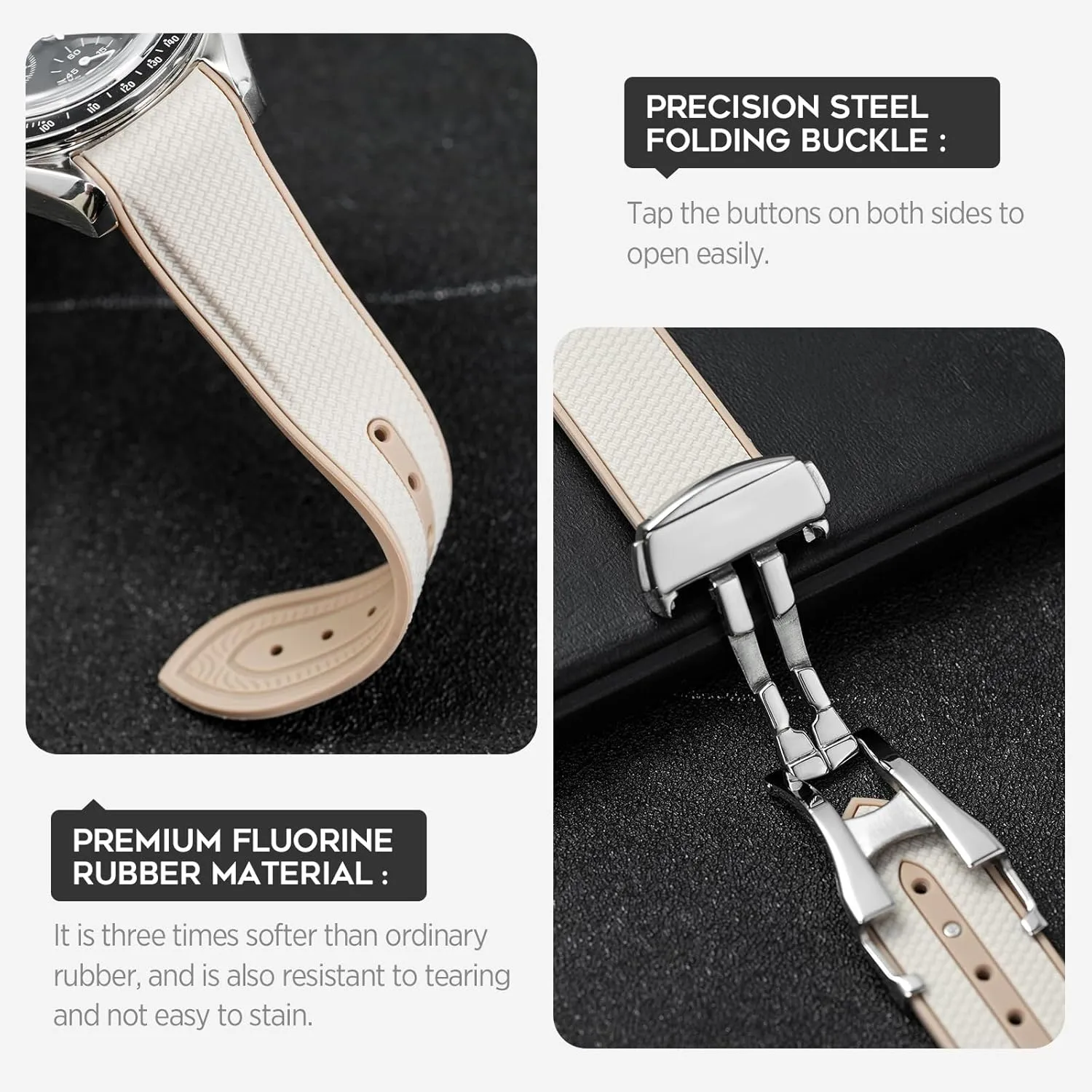 Rubber Bands for Moonswatch Watch, Curved End Rubber Strap Compatible with Omega X Swatch Moonswatch Speedmaster Diver and More 20mm Watch Replacement Band, Deployment Buckle Men Women