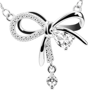 S925 Sterling Silver Bowknot Zircon Necklace Minimalist Design Gift for Girlfriend, Wife, Mom, or Daughter