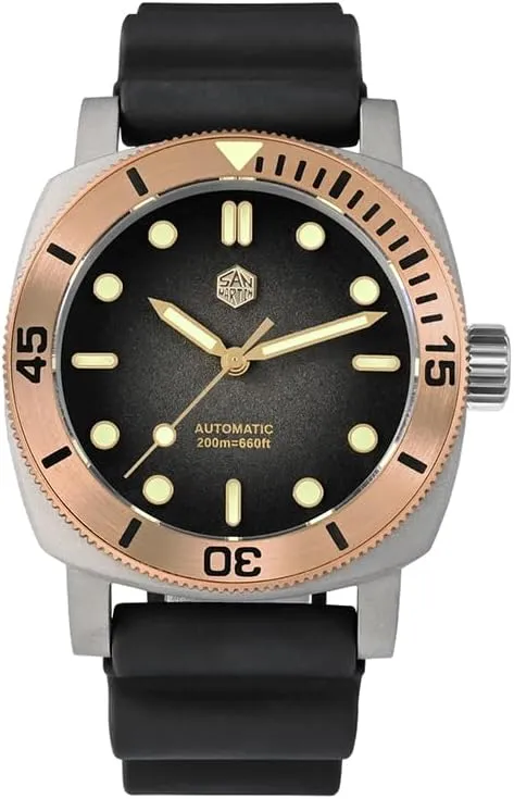 San Martin Men Automatic Watch 42mm Titanium Mechanical Wristwatch Diver 20ATM C3 Luminous Sapphire NH35 Bronze Bezel