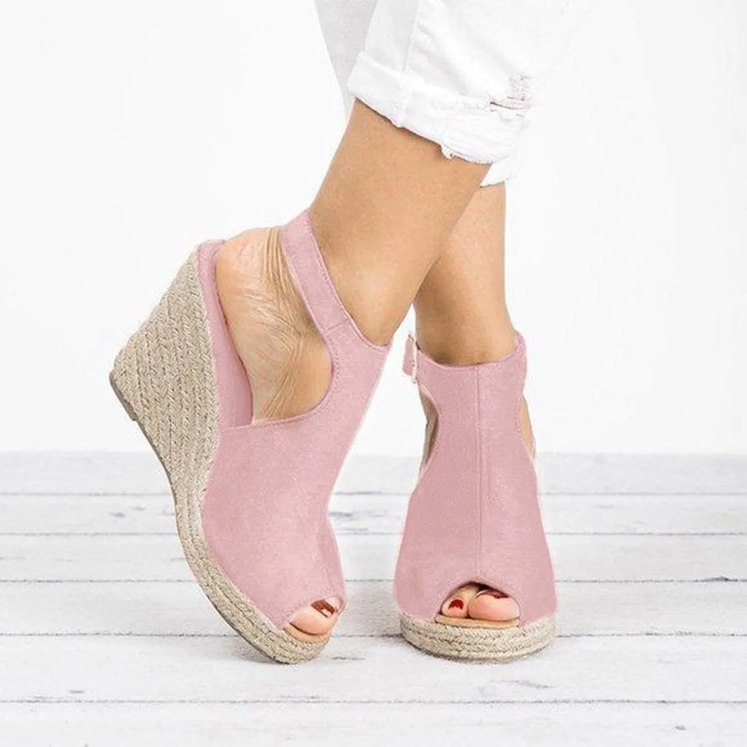 Sandals Women Women Braided Wedge Platform Sandals Fish Mouth Heels Casual Elastic Ankle Strap Dress Flats Slides