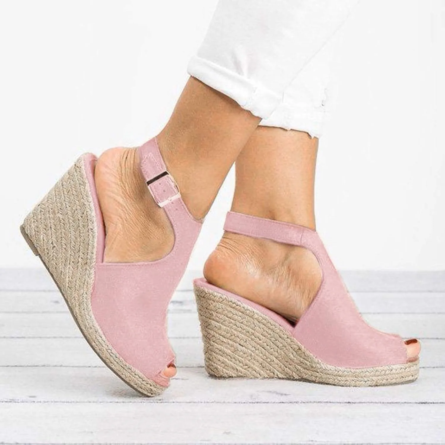 Sandals Women Women Braided Wedge Platform Sandals Fish Mouth Heels Casual Elastic Ankle Strap Dress Flats Slides