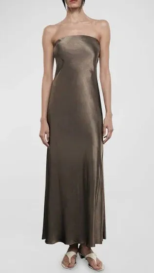 Satin Bias Dress in Shitake Mushroom