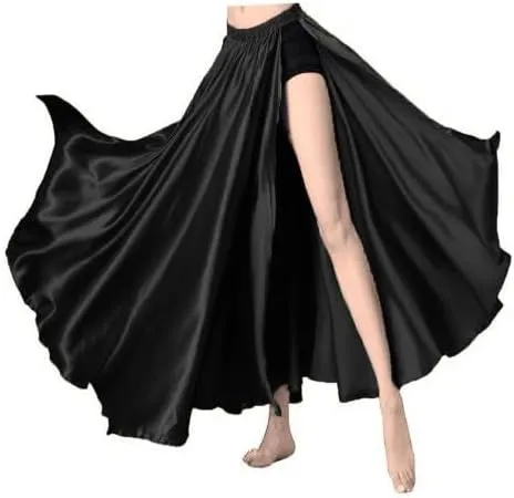 Satin Full Circle Skirt 1 Side Cut Belly Dancing Skirt Long Maxi Satin Belly Dance Full Circle Skirt (One Size) S93