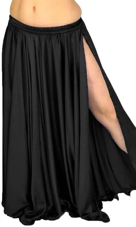 Satin Full Circle Skirt 1 Side Cut Belly Dancing Skirt Long Maxi Satin Belly Dance Full Circle Skirt (One Size) S93