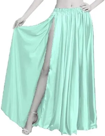Satin Full Circle Skirt 1 Side Cut Belly Dancing Skirt Long Maxi Satin Belly Dance Full Circle Skirt (One Size) S93