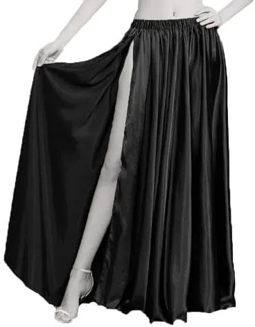 Satin Full Circle Skirt 1 Side Cut Belly Dancing Skirt Long Maxi Satin Belly Dance Full Circle Skirt (One Size) S93