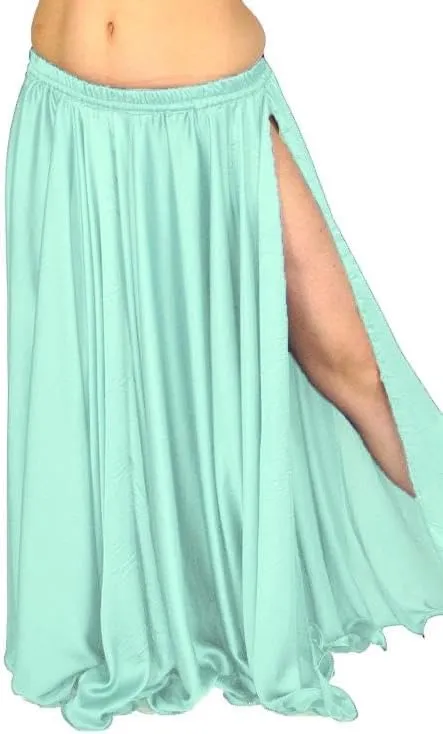 Satin Full Circle Skirt 1 Side Cut Belly Dancing Skirt Long Maxi Satin Belly Dance Full Circle Skirt (One Size) S93