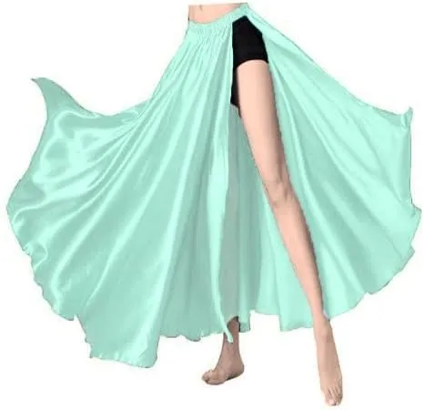 Satin Full Circle Skirt 1 Side Cut Belly Dancing Skirt Long Maxi Satin Belly Dance Full Circle Skirt (One Size) S93