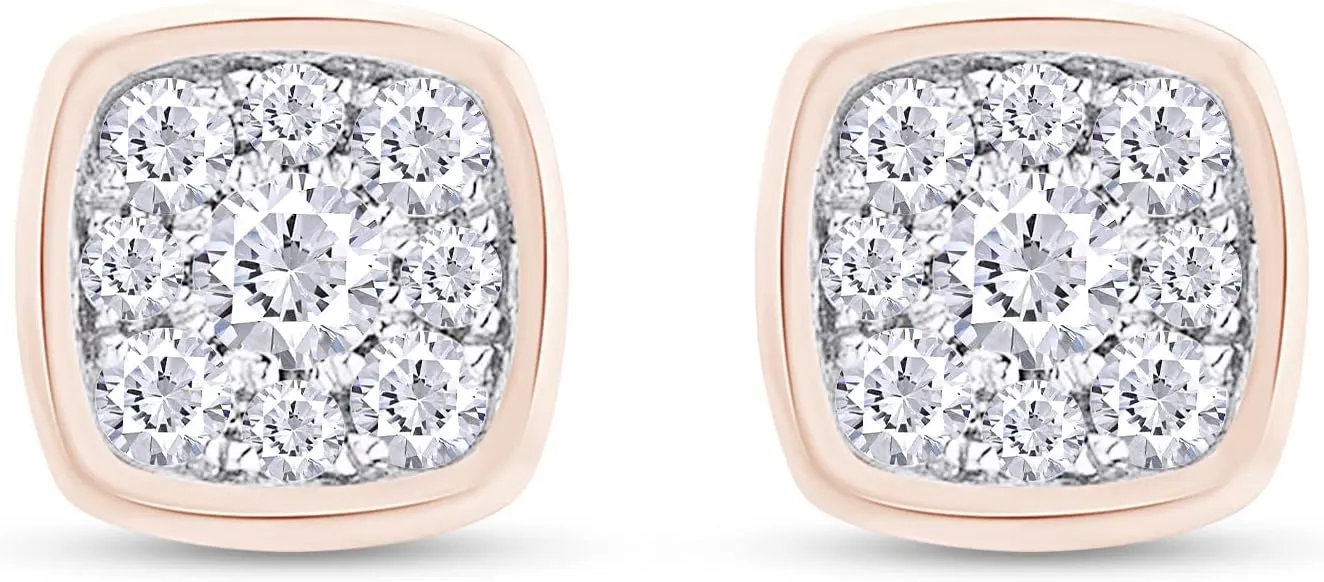SAVEARTH DIAMONDS 0.30 ct.t.w Round Cut Lab Created Moissanite Diamond Square Cluster Stud Earrings In 14K Gold Over Sterling Silver Jewelry For Women (VVS1 Clarity, 0.30 Cttw)