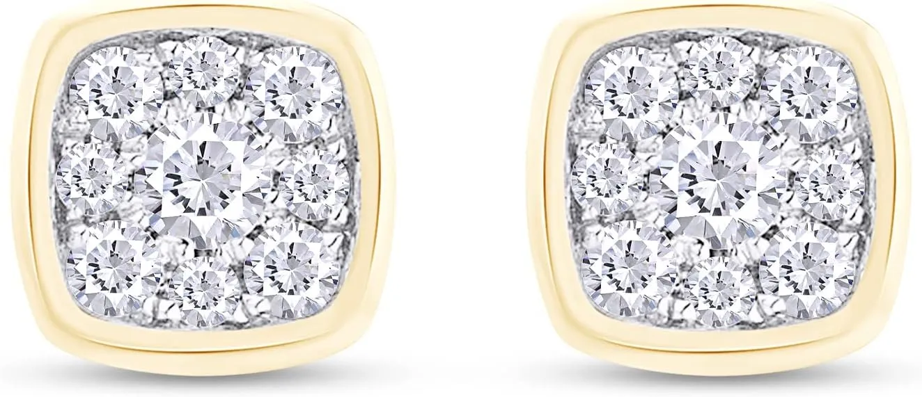 SAVEARTH DIAMONDS 0.30 ct.t.w Round Cut Lab Created Moissanite Diamond Square Cluster Stud Earrings In 14K Gold Over Sterling Silver Jewelry For Women (VVS1 Clarity, 0.30 Cttw)