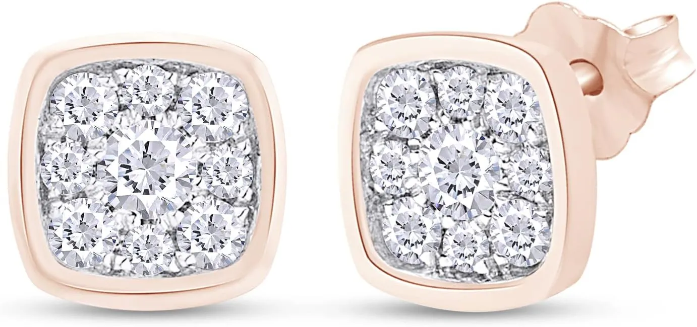 SAVEARTH DIAMONDS 0.30 ct.t.w Round Cut Lab Created Moissanite Diamond Square Cluster Stud Earrings In 14K Gold Over Sterling Silver Jewelry For Women (VVS1 Clarity, 0.30 Cttw)