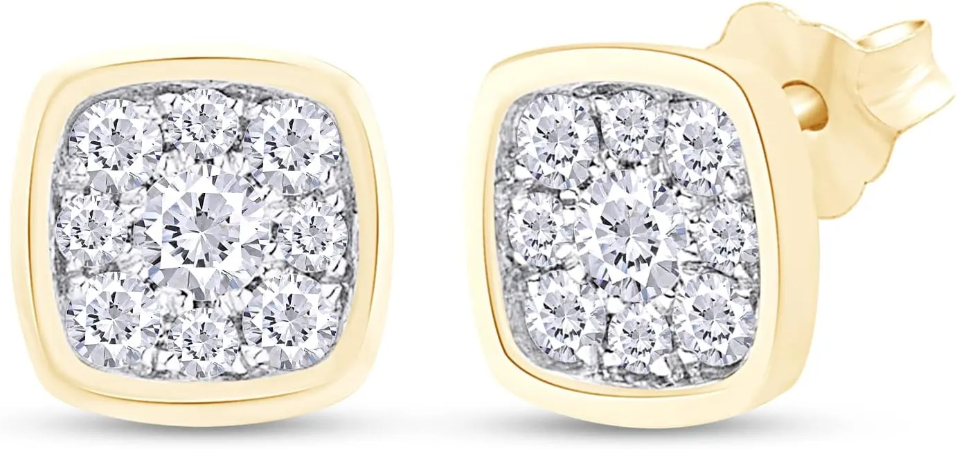 SAVEARTH DIAMONDS 0.30 ct.t.w Round Cut Lab Created Moissanite Diamond Square Cluster Stud Earrings In 14K Gold Over Sterling Silver Jewelry For Women (VVS1 Clarity, 0.30 Cttw)