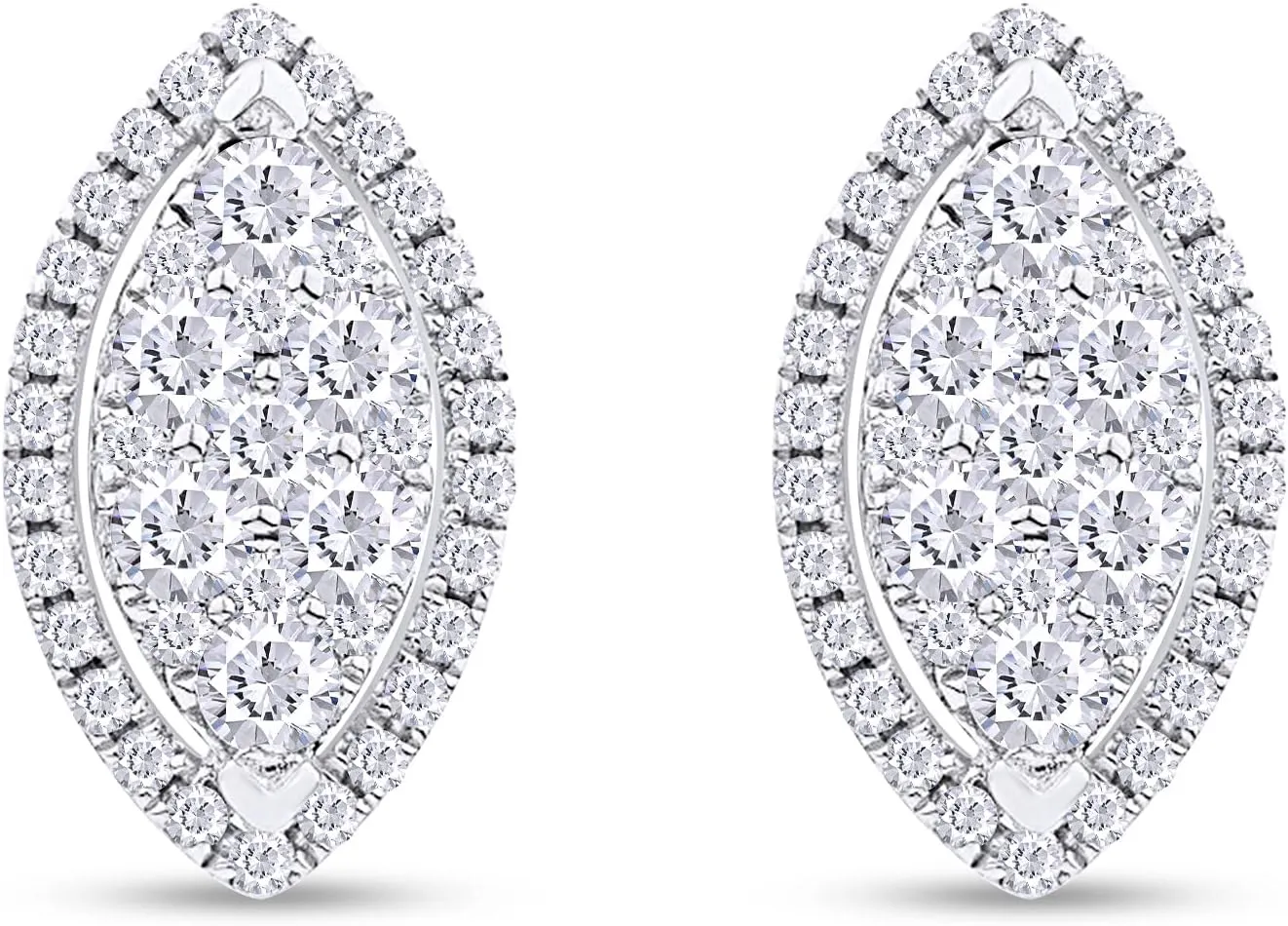 SAVEARTH DIAMONDS 1 Carat Round Cut Lab Created Moissanite Diamond Marquise Halo Cluster Stud Earrings In 14K Gold Over Sterling Silver Jewelry For Women (VVS1 Clarity, 1 Cttw)