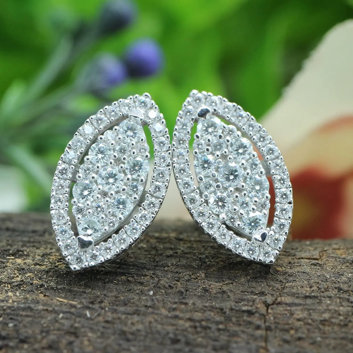 SAVEARTH DIAMONDS 1 Carat Round Cut Lab Created Moissanite Diamond Marquise Halo Cluster Stud Earrings In 14K Gold Over Sterling Silver Jewelry For Women (VVS1 Clarity, 1 Cttw)