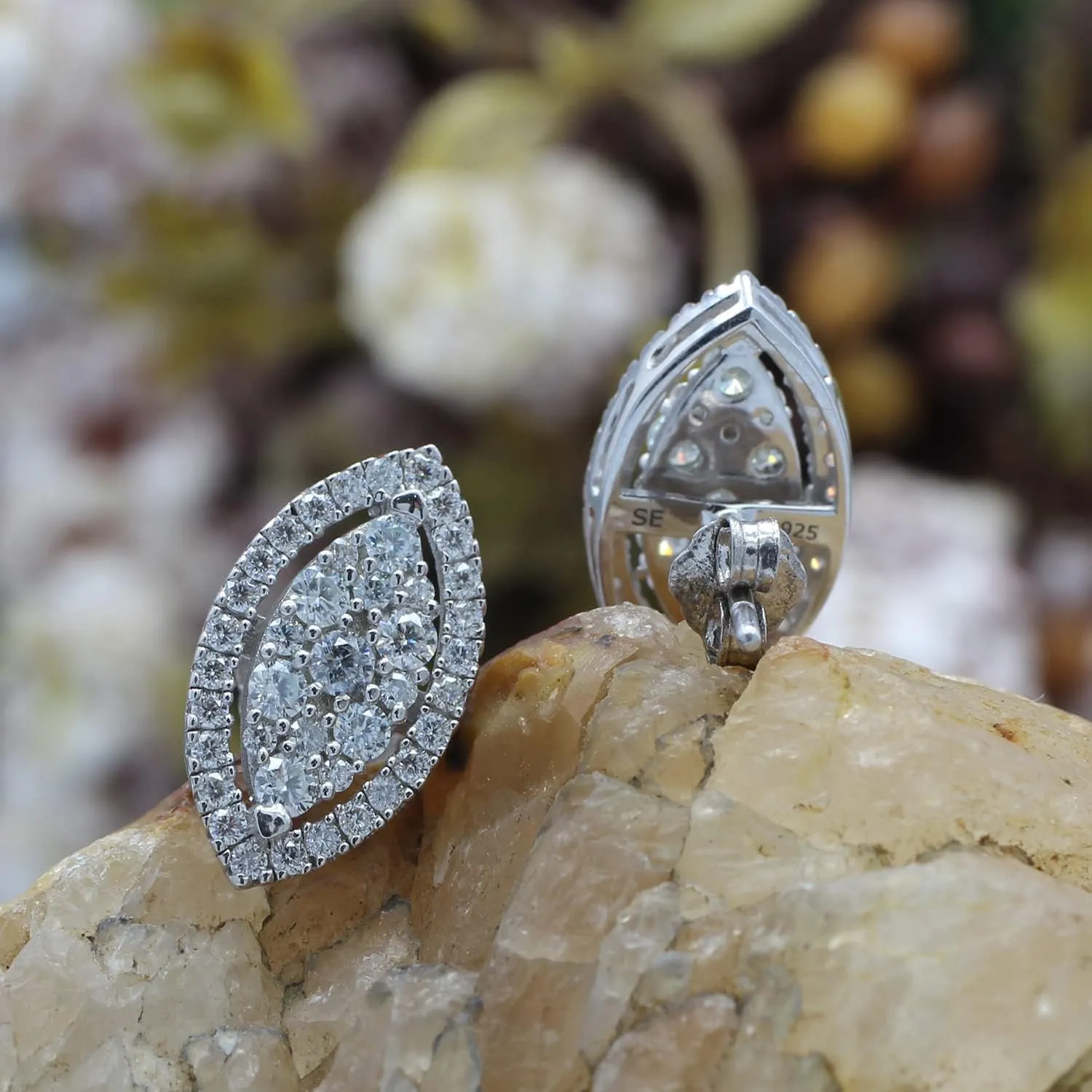 SAVEARTH DIAMONDS 1 Carat Round Cut Lab Created Moissanite Diamond Marquise Halo Cluster Stud Earrings In 14K Gold Over Sterling Silver Jewelry For Women (VVS1 Clarity, 1 Cttw)