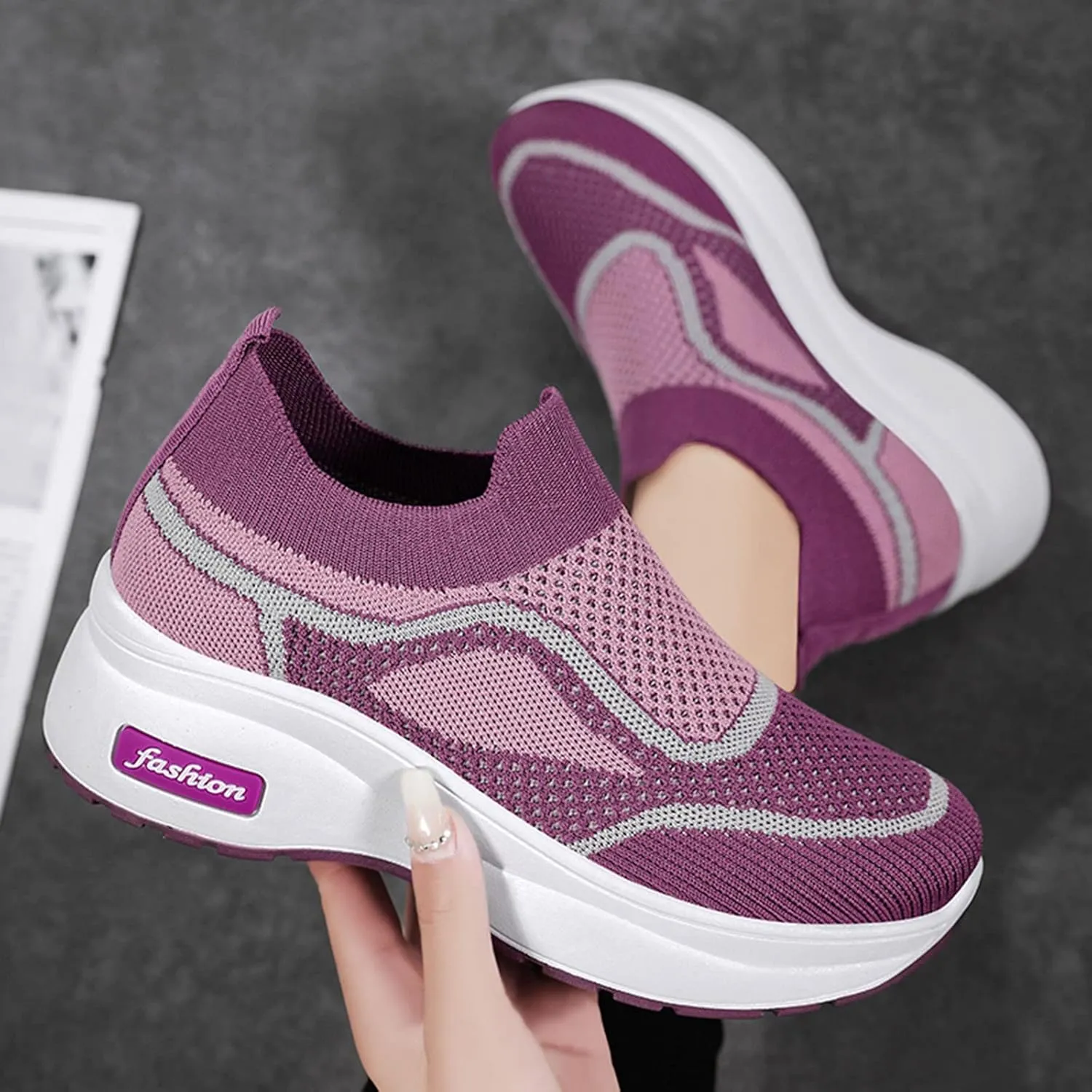 SBGMoSJ Womens Sneakers Size 6.5 Wide Fall Dress Shoes for Women 2023 Comfy Blue and White Gym Shoes Women Silver Platform Wedge Sneakers for Women Casual Slip On Shoes for Women 2023