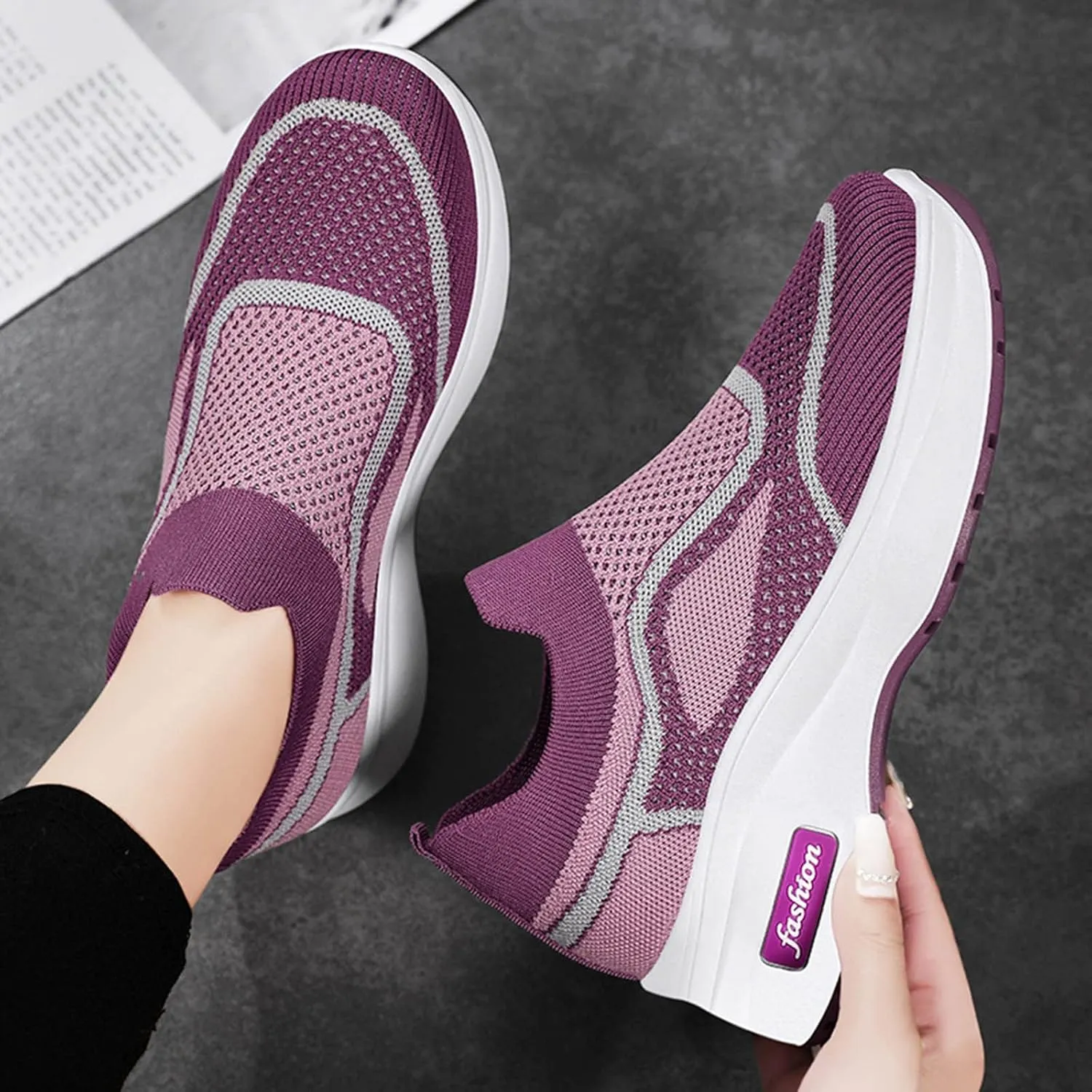 SBGMoSJ Womens Sneakers Size 6.5 Wide Fall Dress Shoes for Women 2023 Comfy Blue and White Gym Shoes Women Silver Platform Wedge Sneakers for Women Casual Slip On Shoes for Women 2023