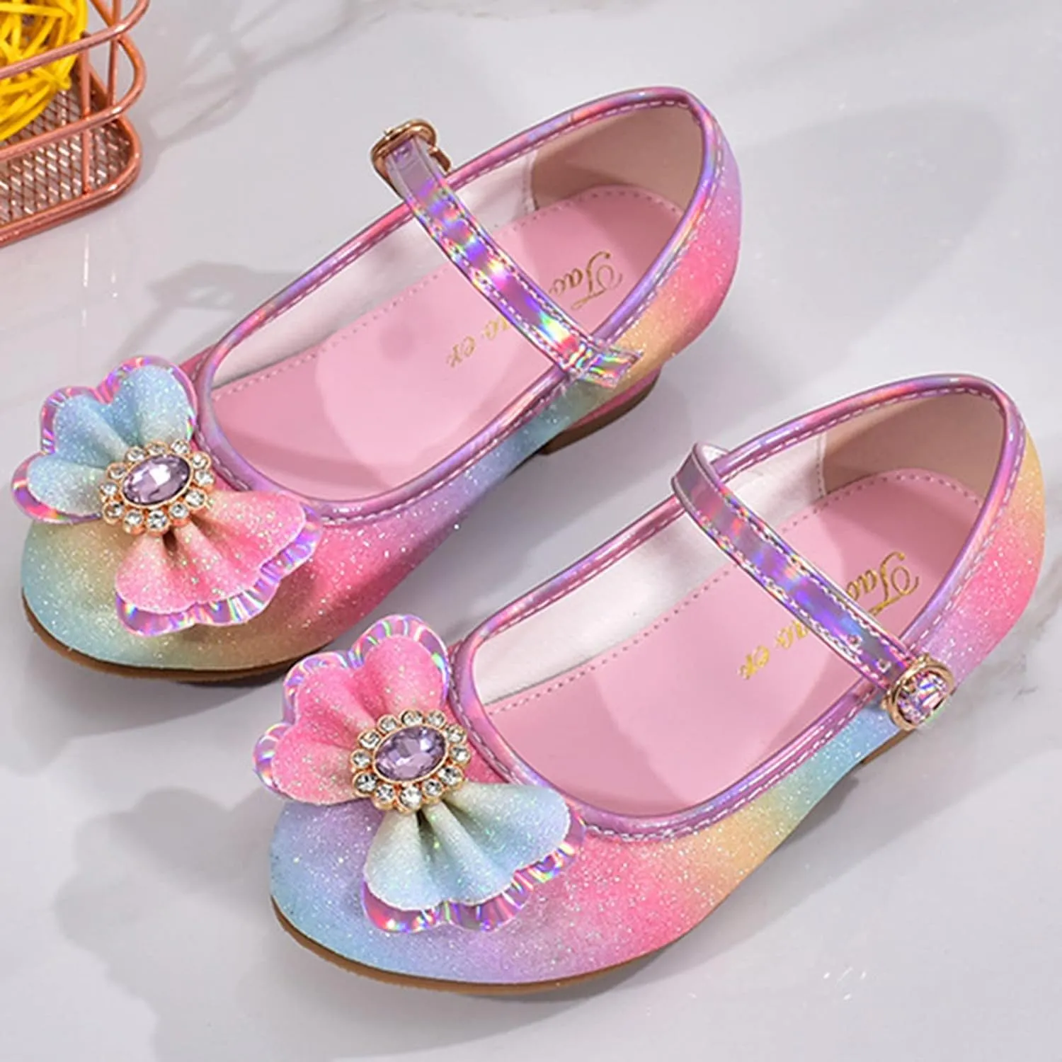 Sequins Bow High Heels Sandals For Girls Ankle Cr??b Dress Dance Shoes Little Kid Toddler Shoes Summer Strap